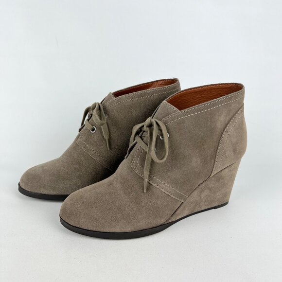 Lucky Brand Womens Seleste Suede Lace Up Wedge Bootie Taupe Beige size 8 - Picture 3 of 16